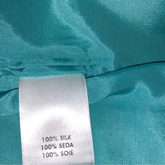 Worth Collection Turquoise Raw Silk Skirt with Fringe Hem Size 4 - Picture 8 of 10